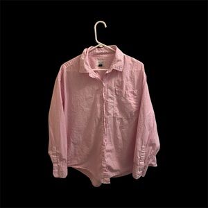 American Eagle Pink White Striped Long Sleeve Collared Shirt Size Medium Womens